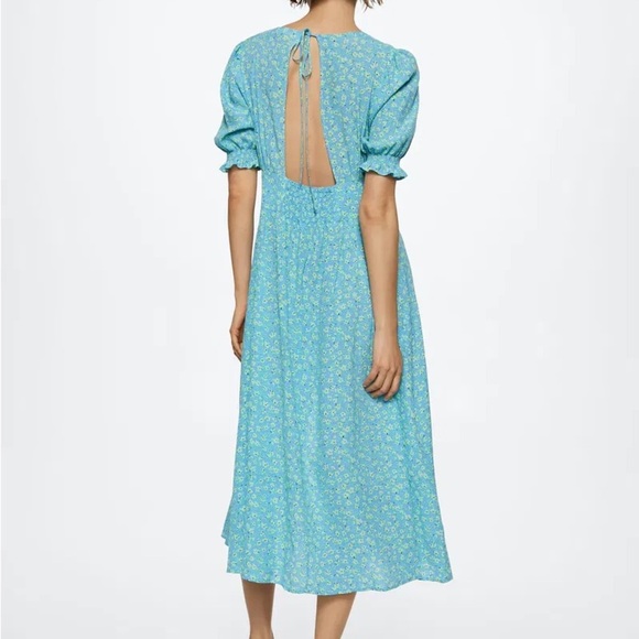 MANGO Blue and green Floral romantic Dress open back XS - Picture 2 of 10